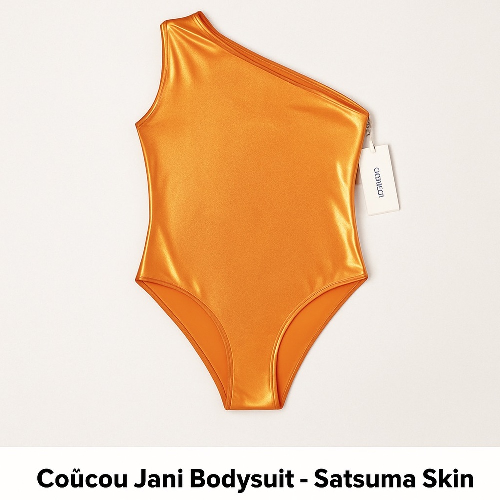 Coucoo Jani Bodysuit Orange Satsuma Skin Metallic One-Shoulder Size M NWT - Picture 8 of 8